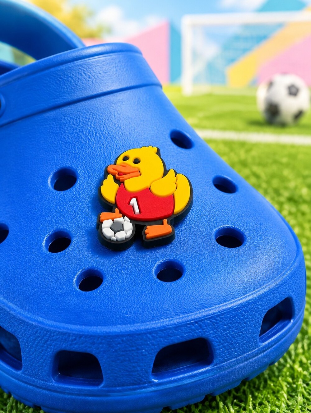 Soccer Duck Croc Shoe Charm Yellow Sports Player Ball Game Day Jibbitz Style
